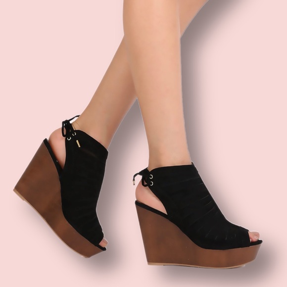 New Women Qupid Suede wedges Slitted Wooden Platform Sandal NEW IN BOX! - Picture 4 of 13